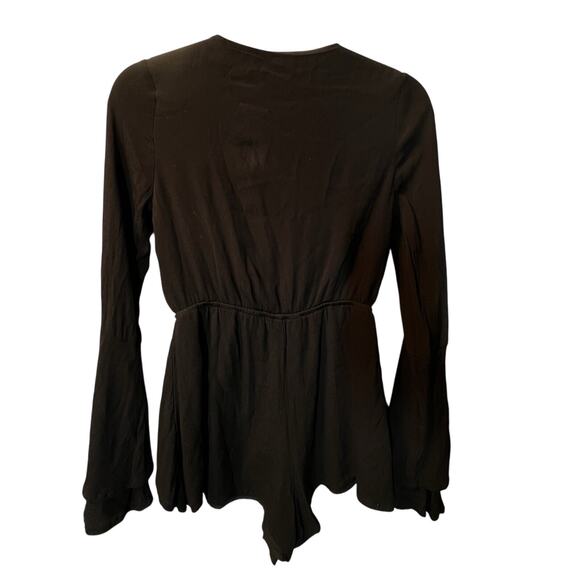 Tobi Romper Womens XS Black Wrap Long Sleeve Boho Festival Flowy Bell Sleeves - Picture 2 of 13